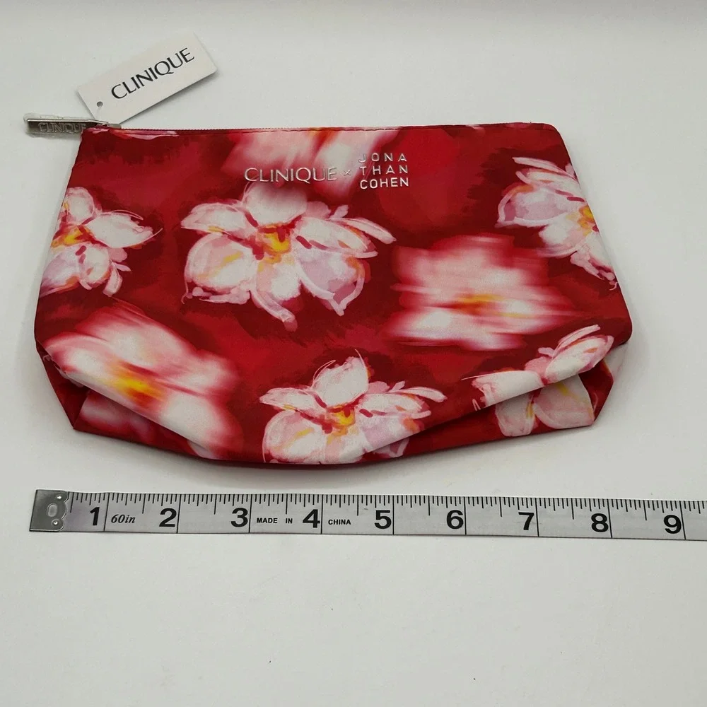 Clinique x Jonathan Cohen Red Blurry Floral Makeup Bag Cosmetic Pouch NWT Travel